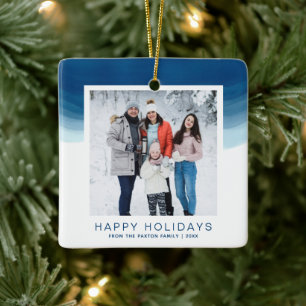 Watercolor Blue Ombre Holiday Keramikornament