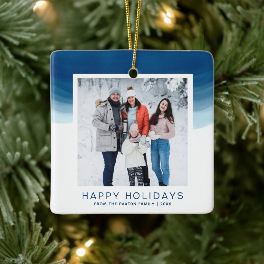 Watercolor Blue Ombre Holiday Keramikornament (Baum)