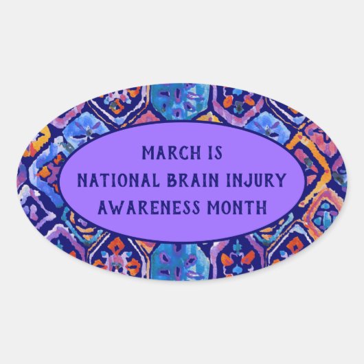 Watercolor Blue Orange Navy Ikat Muster Ovaler Aufkleber (Vorderseite)