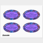 Watercolor Blue Orange Navy Ikat Muster Ovaler Aufkleber (Blatt)