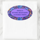 Watercolor Blue Orange Navy Ikat Muster Ovaler Aufkleber (Tasche)