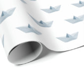 Watercolor Blue Origami Boat Geschenkpapier (Rolleneckpunkt)