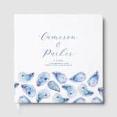 Watercolor Blue Oyster Shell Square Wedding Gästebuch (Vorderseite)