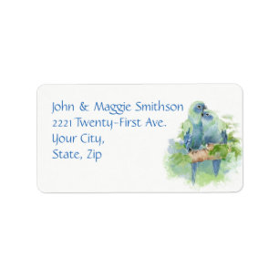 Watercolor Blue Parrot Tropical Bird Address Adressaufkleber