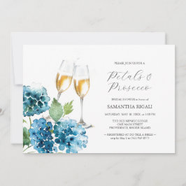 Watercolor Blue Petals & Prosecco Bridal Shower Einladung