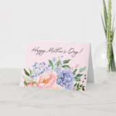 Watercolor Blue Pink Floral Happy Mother Day Karte (Vorderseite)