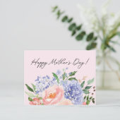 Watercolor Blue Pink Floral Happy Mother Day Postkarte (Stehend Vorderseite)