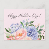 Watercolor Blue Pink Floral Happy Mother Day Postkarte (Vorderseite)