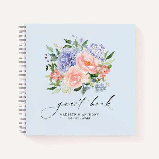 Watercolor Blue Pink Floral Wedbook Notizblock (Vorderseite)