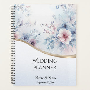 Watercolor Blue Pink Floral Wedding Planner Planer
