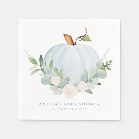 Watercolor Blue Pumpkin Autumn Baby Dusche Serviette (Vorderseite)
