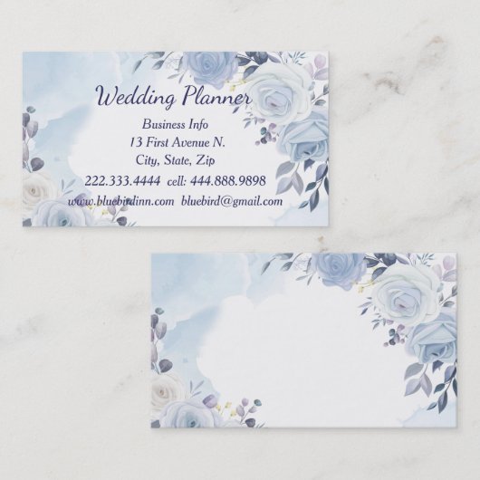 Watercolor Blue Rose Hochzeitsplaner Custom Visitenkarte (Vorne/Hinten)
