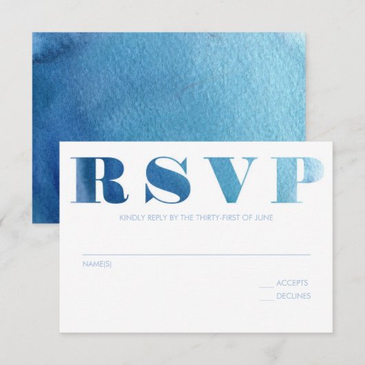 Watercolor Blue RSVP Card (Vorne/Hinten)