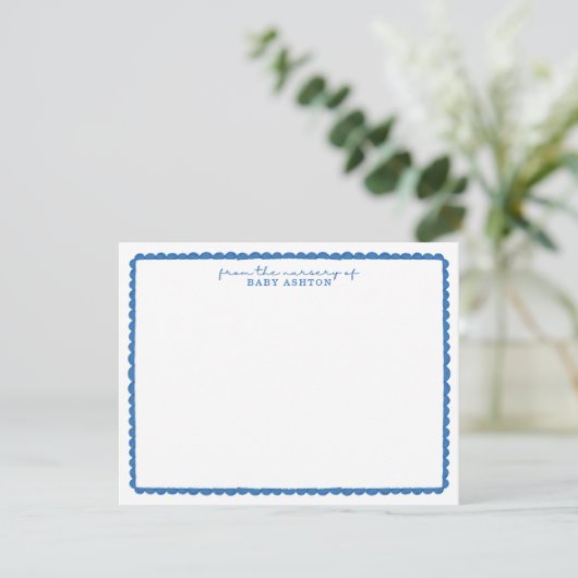 Watercolor Blue Scalloped Nursery Note Card Ankündigung (Stehend Vorderseite)
