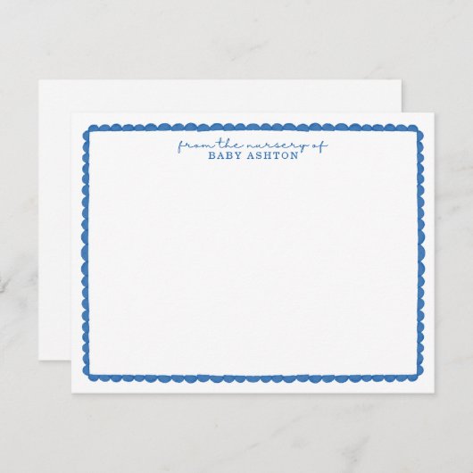 Watercolor Blue Scalloped Nursery Note Card Ankündigung (Vorne/Hinten)