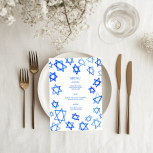 Watercolor Blue Star von David Bar Bat Mitzvah Menükarte