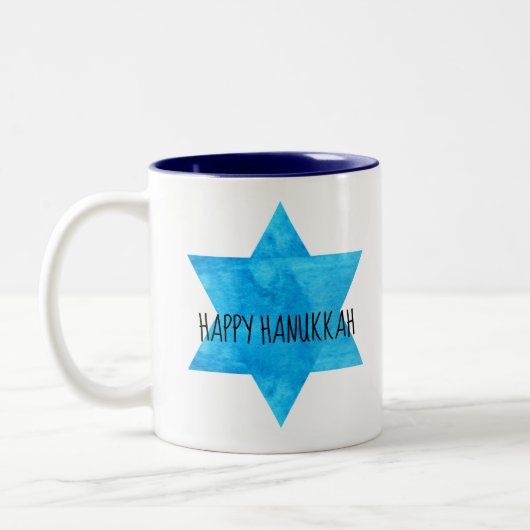 Watercolor Blue Star von David Happy Hanukkah Zweifarbige Tasse (Links)