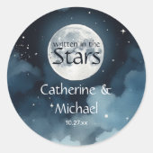 Watercolor Blue Starry Night Sky Celestiding Weddi Runder Aufkleber (Vorderseite)