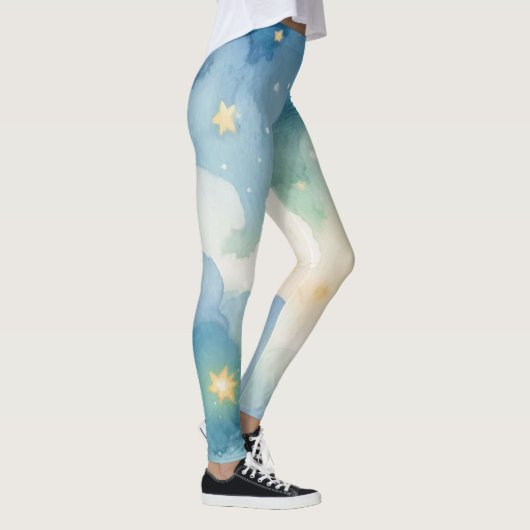 Watercolor Blue Starry Sky Leggings (Rechts)