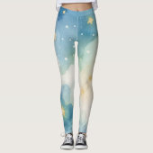 Watercolor Blue Starry Sky Leggings (Vorderseite)