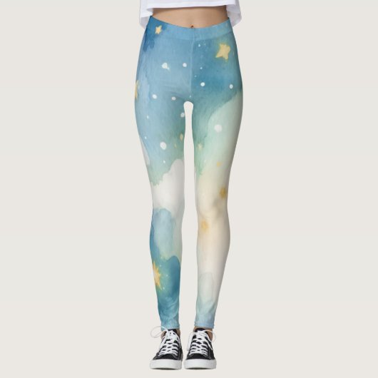 Watercolor Blue Starry Sky Leggings (Vorderseite)