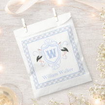 Watercolor Blue Stork Gingham Monogram Crest