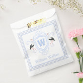 Watercolor Blue Stork Gingham Monogram Crest Geschenktütchen (Versiegelt)