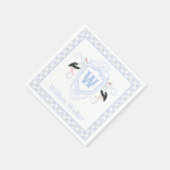 Watercolor Blue Stork Gingham Monogram Crest Serviette (Ecke)