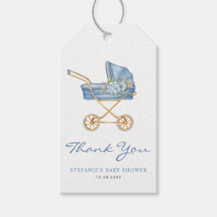 Watercolor Blue Stroller Baby Dusche Vielen Dank Geschenkanhänger