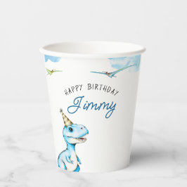 Watercolor Blue Three Rex Dinosaurier Geburtstag Pappbecher
