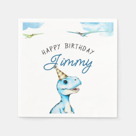 Watercolor Blue Three Rex Dinosaurier Geburtstag Serviette