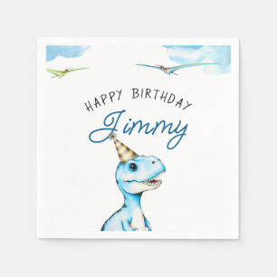 Watercolor Blue Three Rex Dinosaurier Geburtstag Serviette