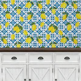 Watercolor Blue Tile Lemon Tapete