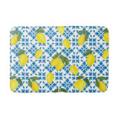 Watercolor Blue Tile Yellow Lemon Watercolor Badematte (Vorderseite)
