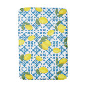 Watercolor Blue Tile Yellow Lemon Watercolor Badematte (Vorderseite Vertikal)