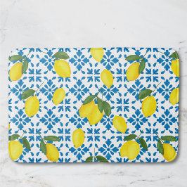 Watercolor Blue Tile Yellow Lemon Watercolor Badematte