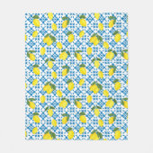 Watercolor Blue Tile Yellow Lemon Watercolor Fleecedecke (Vorderseite)