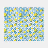 Watercolor Blue Tile Yellow Lemon Watercolor Fleecedecke (Vorderseite (Horizontal))