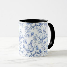 Watercolor Blue Toile De Jouy Bunny Tasse