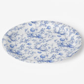 Watercolor Blue Toile De Jouy Ostersonne Pappteller (Schrägansicht)