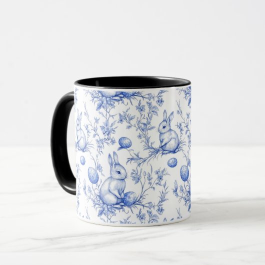 Watercolor Blue Toile De Jouy Ostersonne Tasse (Vorderseite Links)