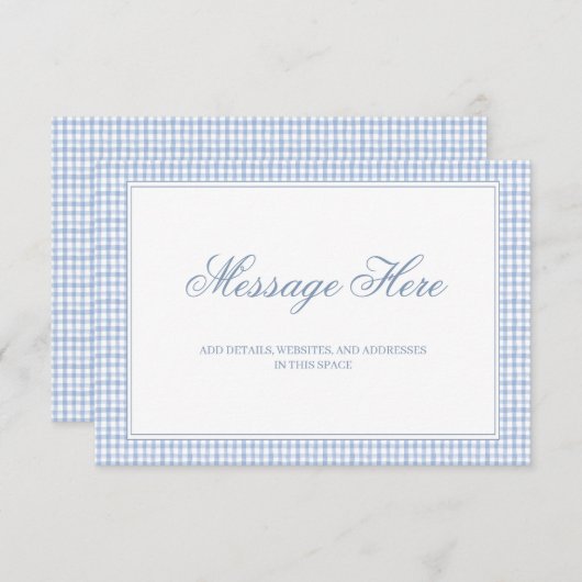 Watercolor Blue und White Gingham Wedding Begleitkarte (Vorne/Hinten)