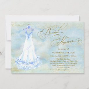 Watercolor Blue Wedding Gown Brautparty Einladung