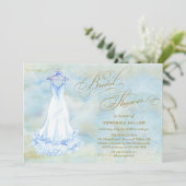 Watercolor Blue Wedding Gown Brautparty Einladung (Stehend Vorderseite)