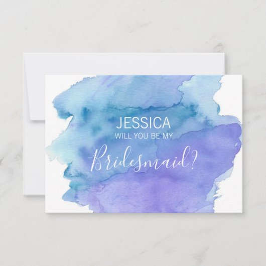 Watercolor Blue Werden Sie meine Bridesmaid? Einladung (Vorderseite)