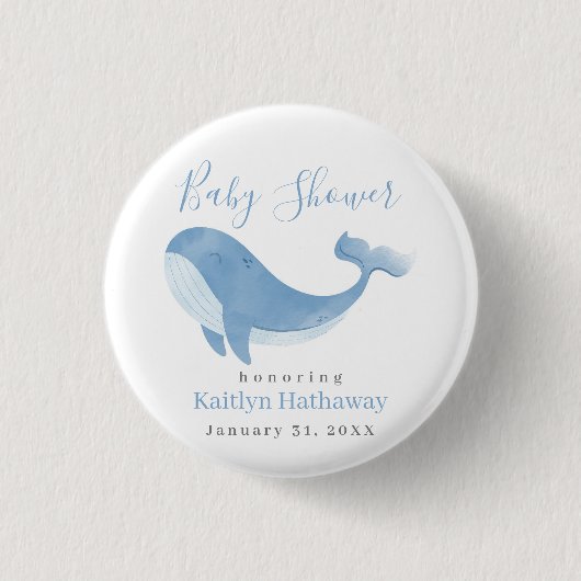Watercolor Blue Whale Baby Dusche Button (Vorderseite)