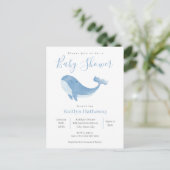 Watercolor Blue Whale Baby Dusche Einladung Postkarte (Stehend Vorderseite)