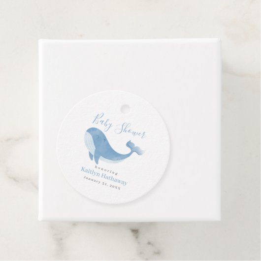 Watercolor Blue Whale Baby Dusche Geschenkanhänger (Beispiel)