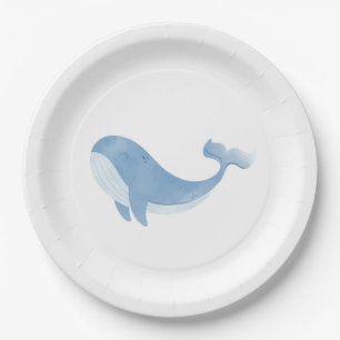 Watercolor Blue Whale Baby Dusche Pappteller