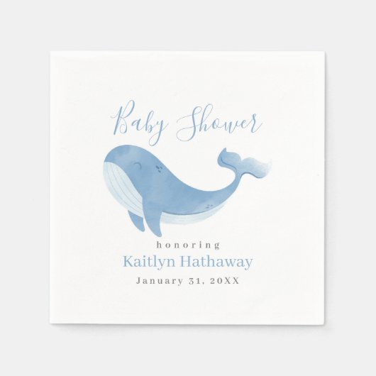 Watercolor Blue Whale Baby Dusche Serviette (Vorderseite)